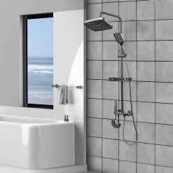 ProximaX Ensemble de douche avec mitigeur monocommande, barre de douche réglable et pommeau carré avec robinet