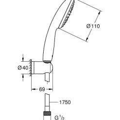 Pommeau De Douche, Flexible Et Barre De Douche|Grohe Ensemble de douche avec pommeau 1 jet Pluie, support et flexible 1,75m - Vitalio Start 110 27944001 - Economie d'eau