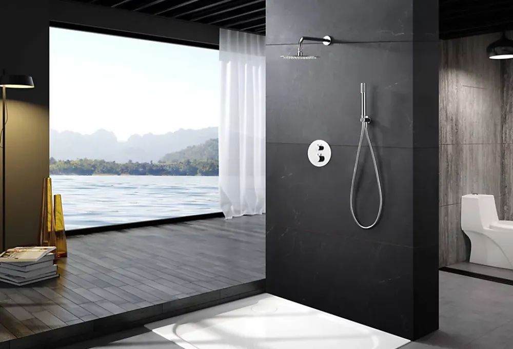 Colonne De Douche Encastrable|Imex Products Ensemble de douche CURVED à encastrer - Thermostatique Chromé BrillantChroméNoir matCanon de fusilOr brosséOr rose brossé Ensembl