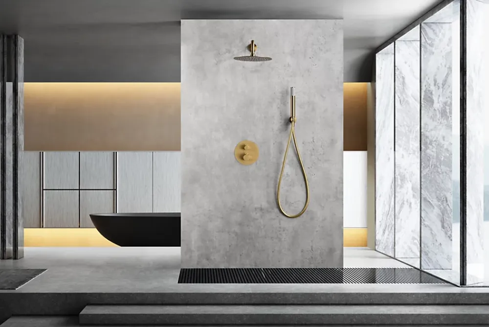 Colonne De Douche Encastrable|Imex Products Ensemble de douche CURVED à encastrer - Thermostatique Or brosséChroméNoir matCanon de fusilOr brosséOr rose brossé Ensemble enca
