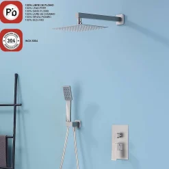 Poalgi Ensemble de douche encastré mécanique 2 voies SKY BATH nickel brossé Inox S304 série DREAM