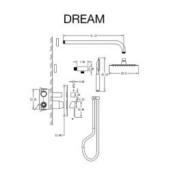 Poalgi Ensemble de douche encastré mécanique 2 voies SKY BATH nickel brossé Inox S304 série DREAM