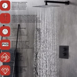 Poalgi Ensemble de douche encastré thermostatique 2 voies SKY BATH noir mat PVD série ETERNITY