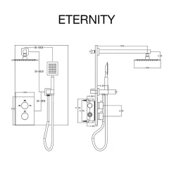 Poalgi Ensemble de douche encastré thermostatique 2 voies SKY BATH noir mat PVD série ETERNITY