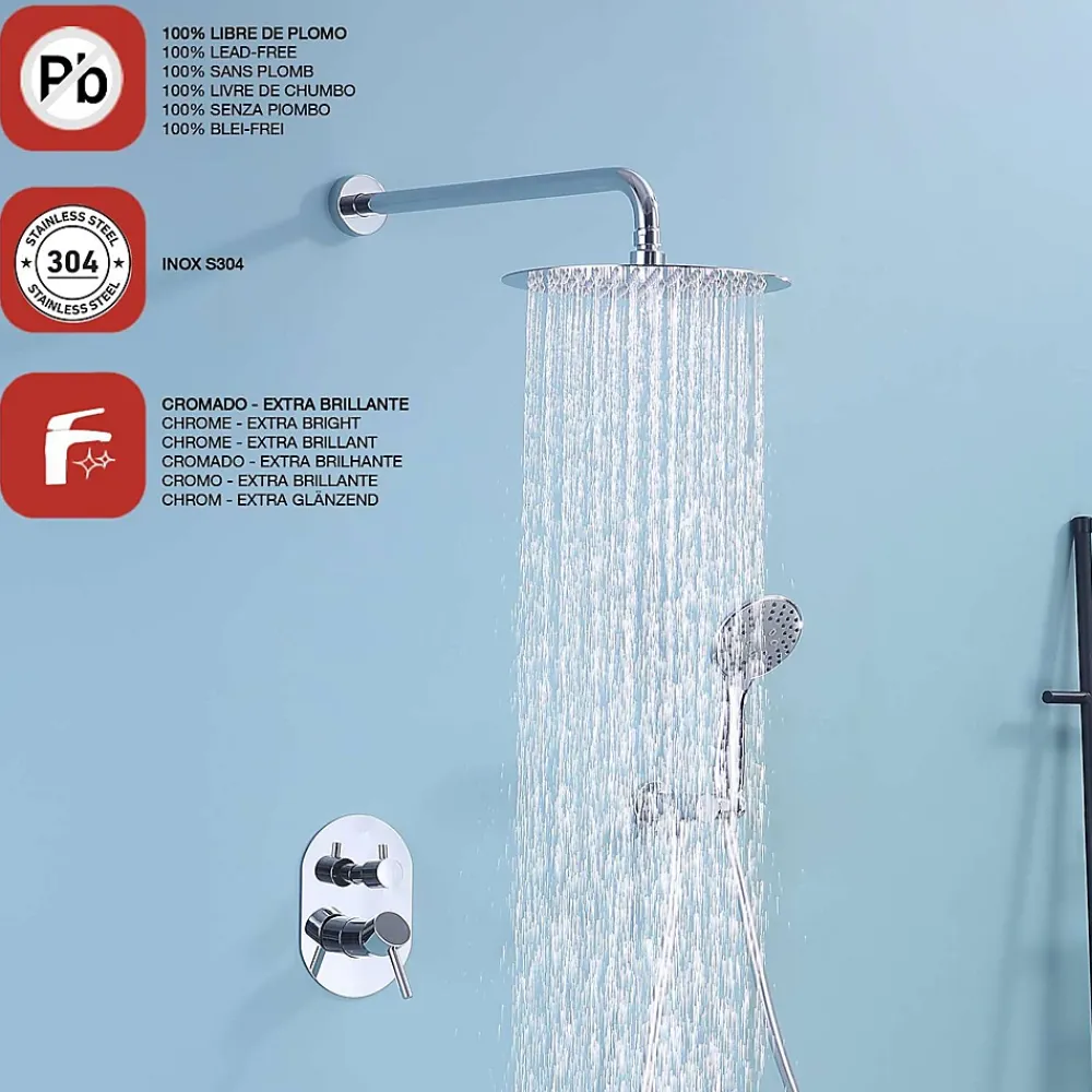 Poalgi Ensemble de douche encastré mécanique 2 voies SKY BATH chromé Inox S304 série SOUL