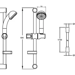 Jacob Delafon Ensemble de douche monojet ECO avec barre 60cm et flexible 175cm - - E14320-CP