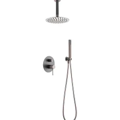 Imex Products Ensemble de douche Plafond TOUCHER à encastrer - Mitigeur monocommande Gris mat - Champagne Ensemble encastré douchette + tête de
