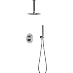 Imex Products Ensemble de douche Plafond TOUCHER à encastrer - Mitigeur thermostatique Nickel brossé Ensemble encastré douchette + tête de douc