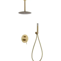 Imex Products Ensemble de douche Plafond TOUCHER à encastrer - Mitigeur monocommande Or brossé Ensemble encastré douchette + tête de douche
