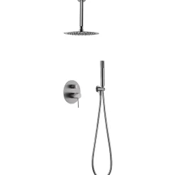 Imex Products Ensemble de douche Plafond TOUCHER à encastrer - Mitigeur monocommande Nickel brossé Ensemble encastré douchette + tête de douche
