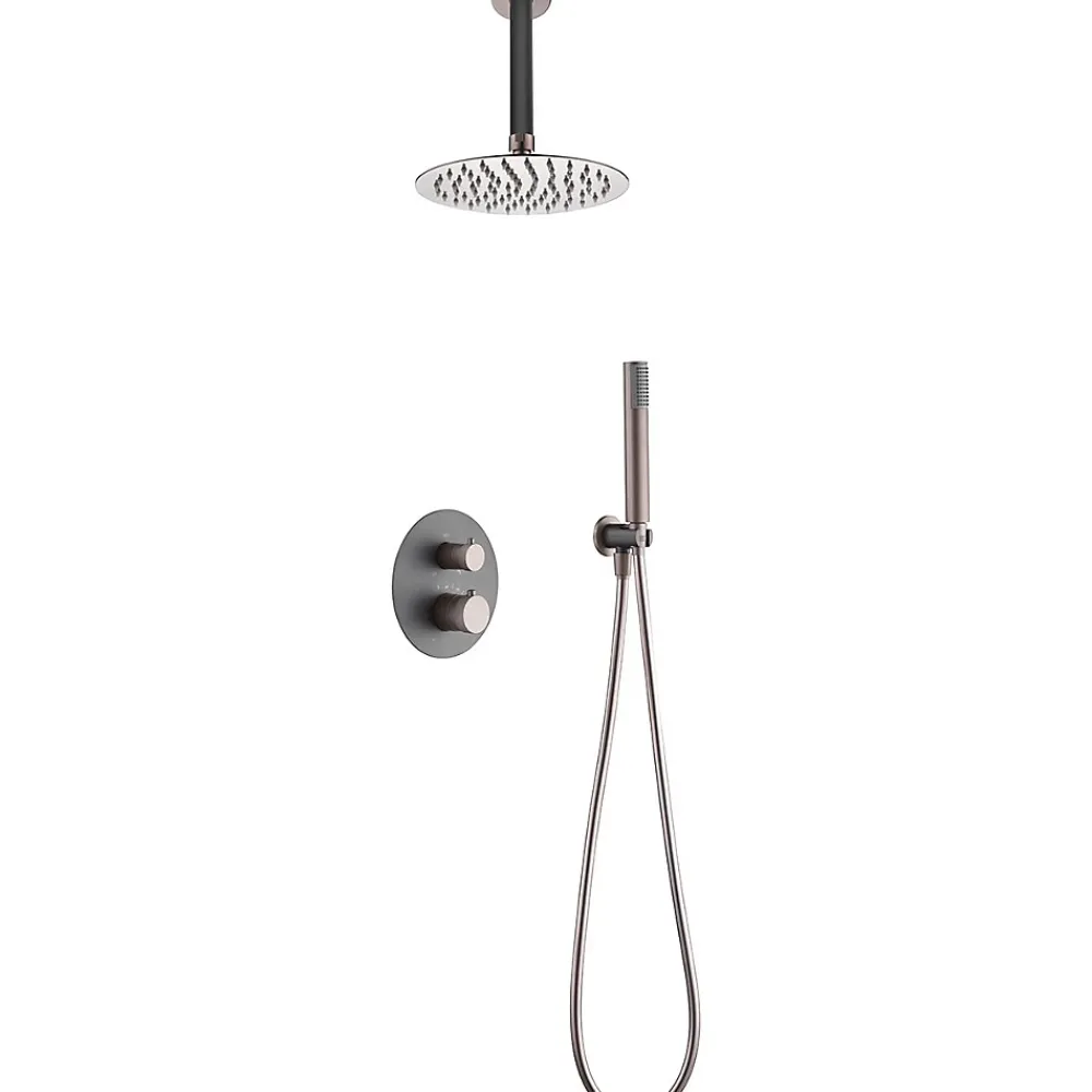 Colonne De Douche Encastrable|Imex Products Ensemble de douche Plafond TOUCHER à encastrer - Mitigeur thermostatique Gris mat - Champagne Ensemble encastré douchette + tête