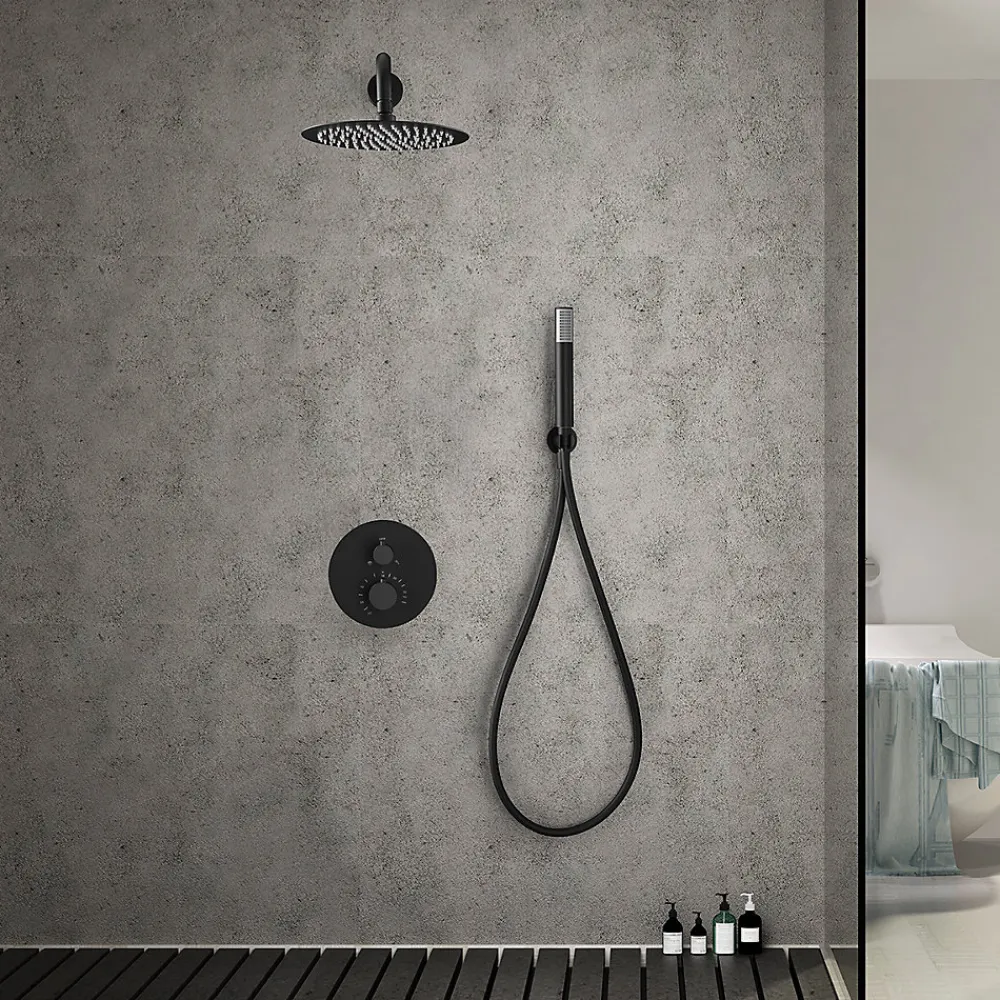 Colonne De Douche Encastrable|Imex Products Ensemble de douche TOUCHER à encastrer - Mitigeur thermostatique Noir (mat) Ensemble encastré douchette + tête de douche