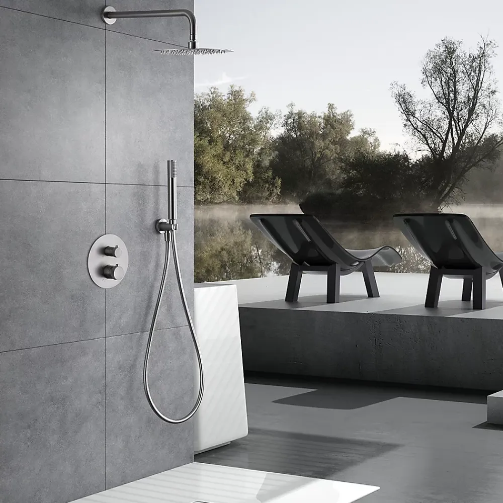 Colonne De Douche Encastrable|Imex Products Ensemble de douche TOUCHER à encastrer - Mitigeur thermostatique Nickel brossé Ensemble encastré douchette + tête de douche