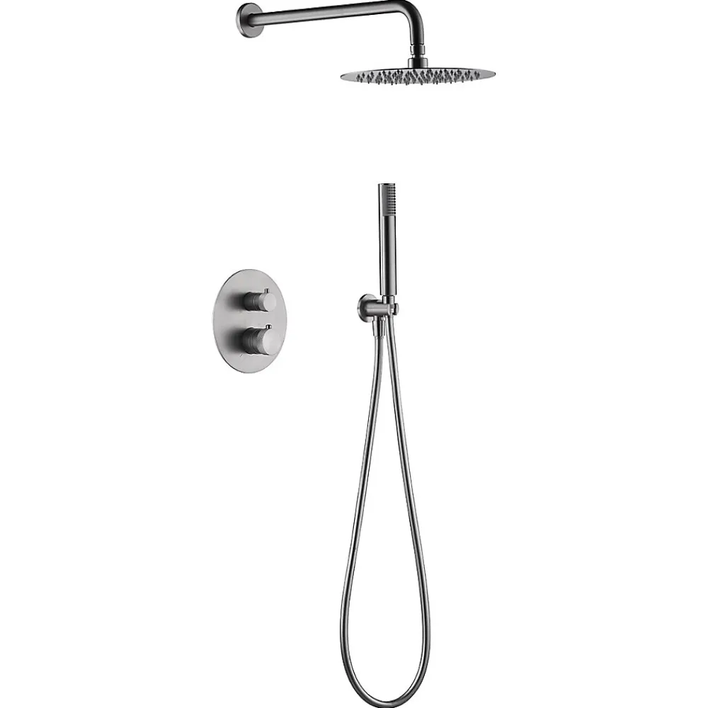 Colonne De Douche Encastrable|Imex Products Ensemble de douche TOUCHER à encastrer - Mitigeur thermostatique Nickel brossé Ensemble encastré douchette + tête de douche