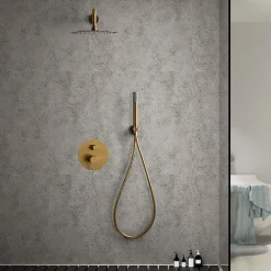 Imex Products Ensemble de douche TOUCHER à encastrer - Mitigeur monocommande Or brossé Ensemble encastré douchette + tête de douche