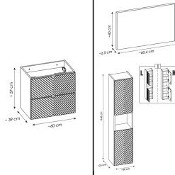 Otitec Ensemble de meuble de salle de bain - 60 cm - avec plan - avec colonne - 2 tiroirs - DANO