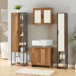 [En.Casa] Ensemble de meubles de salle de bain 4 pièces Namsskogan effet noyer noir en.casa