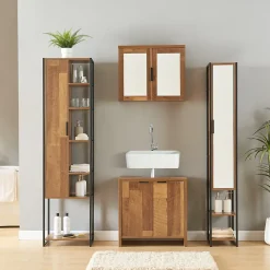[En.Casa] Ensemble de meubles de salle de bain 4 pièces Namsskogan effet noyer noir en.casa