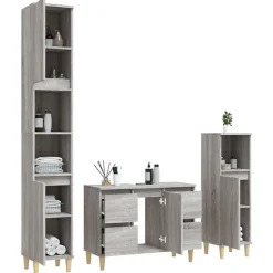Meuble Wc|Vidaxl Ensemble de meubles de salle de bain 3 pcs Sonoma gris