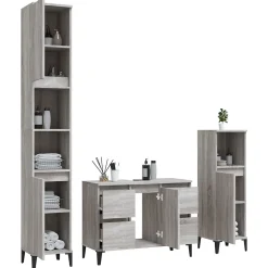 Meuble Wc|Vidaxl Ensemble de meubles de salle de bain 3 pcs Sonoma gris