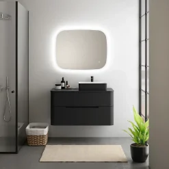 Ensemble de salle de bains L.104 cm meuble sous vasque version droite + plan de toilette noir mat, Alba