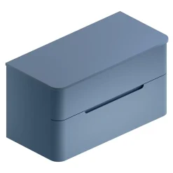 Ensemble de salle de bains L.104 cm meuble sous vasque version droite + plan de toilette bleu mat, Alba