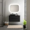 Ensemble de salle de bains L.104 cm meuble sous vasque version gauche + plan de toilette noir mat, Alba