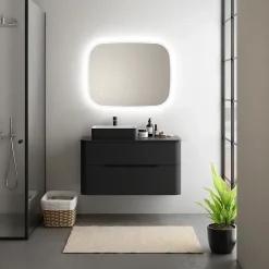 Ensemble de salle de bains L.104 cm meuble sous vasque version gauche + plan de toilette noir mat, Alba