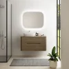 Meuble Buanderie| Ensemble de salle de bains L.104 cm meuble sous vasque version gauche + plan de toilette décor noyer, Alba