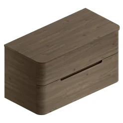 Meuble Buanderie| Ensemble de salle de bains L.104 cm meuble sous vasque version gauche + plan de toilette décor noyer, Alba