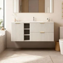 Ensemble Meuble De Salle De Bains|Meublorama Ensemble de salle de bains NOXERA 140 cm Marron congo plan pour vasque et 4 tiroirs et 2 niches