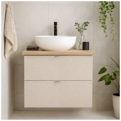 Meuble Sous-Vasque|Meublorama Ensemble de salle de bain AOKI : meuble sous vasque à tiroirs 60cm et plan vasque aspect bois