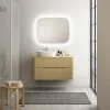 Ensemble de salle de bains L.104 cm meuble sous vasque version gauche + plan de toilette décor chêne clair, Alba