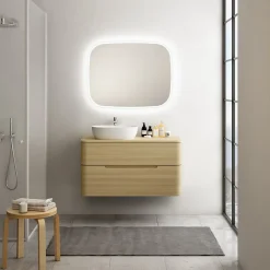 Ensemble de salle de bains L.104 cm meuble sous vasque version gauche + plan de toilette décor chêne clair, Alba