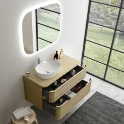 Ensemble de salle de bains L.104 cm meuble sous vasque version gauche + plan de toilette décor chêne clair, Alba