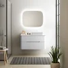 Meuble Buanderie| Ensemble de salle de bains L.104 cm meuble sous vasque version droite + plan de toilette blanc mat, Alba