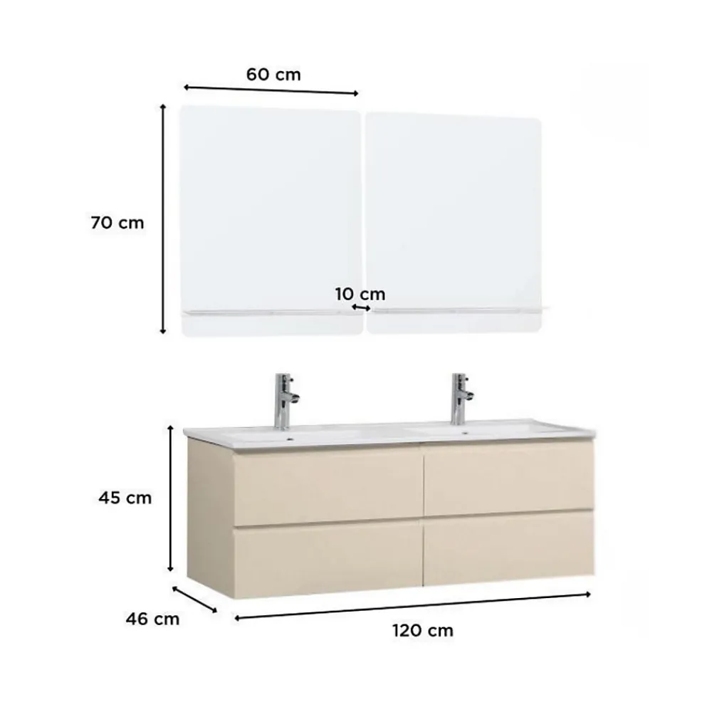 Mob-In Ensemble double vasque SORRENTO 120cm avec vasque, robinets et miroirs