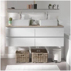 Mob-In Ensemble double vasque suspendu SORRENTO avec vasques et robinets 120 cm