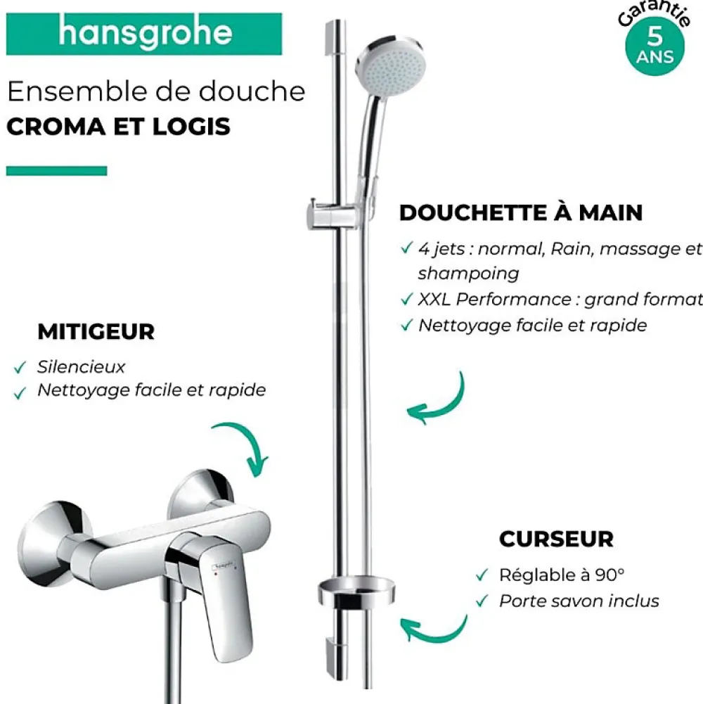 Colonne De Douche Mécanique|Hansgrohe Ensemble douche HANGROHE Croma Vario + Mitigeur mécanique Logis