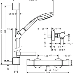 Colonne De Douche Thermostatique|Hansgrohe Ensemble douche Croma 100 + mitigeur thermostatique Ecostat Comfort + Barre de douche 65 cm