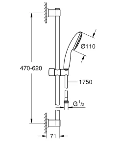 Colonne De Douche Sans Robinetterie|Grohe Ensemble douchette 1 jet + flexible + barre chrome, Vitalio Start