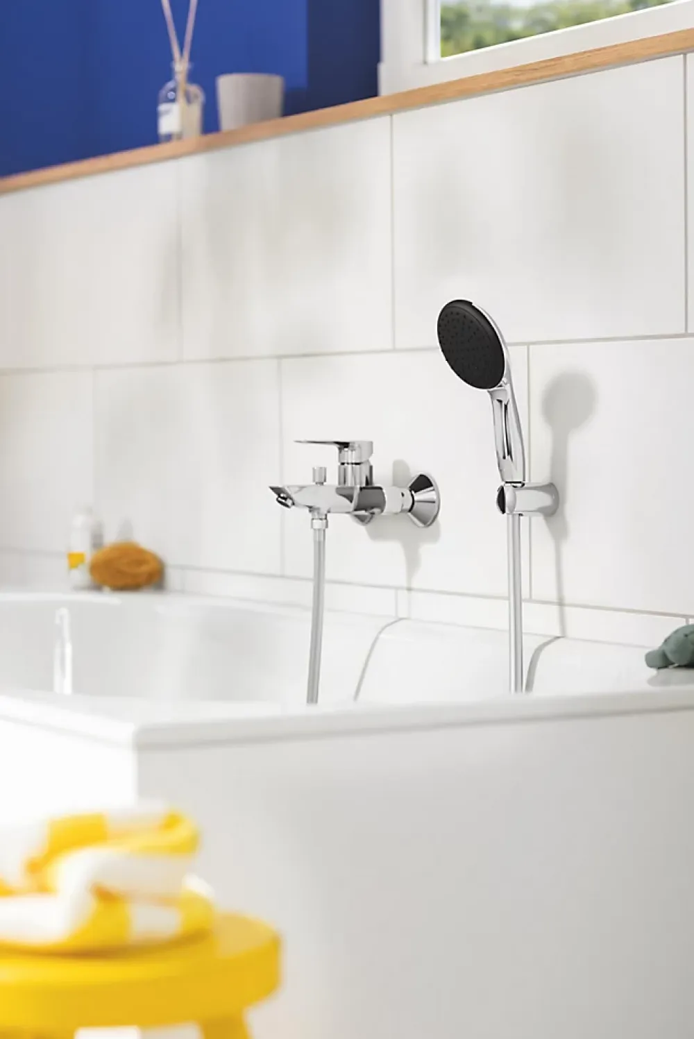 Pommeau De Douche, Flexible Et Barre De Douche|Grohe Ensemble douchette 1 jet + support + flexible chrome, Vitalio Start 100