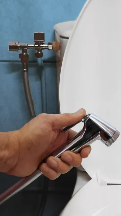 Accessoire De Robinet|Noyon et Thiebault Ensemble douchette WC en ABS chromé, 1 robinet 3 voies et 1 flexible PVC