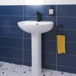 GoodHome Ensemble lavabo et colonne en céramique blanc Tasi