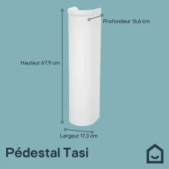GoodHome Ensemble lavabo et colonne en céramique blanc Tasi