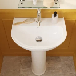 GoodHome Ensemble lavabo et colonne en céramique blanc Endell