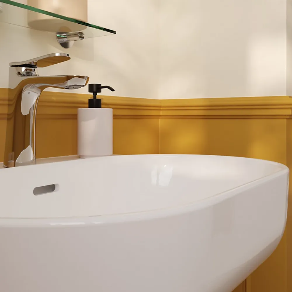 GoodHome Ensemble lavabo et colonne en céramique blanc Cavally