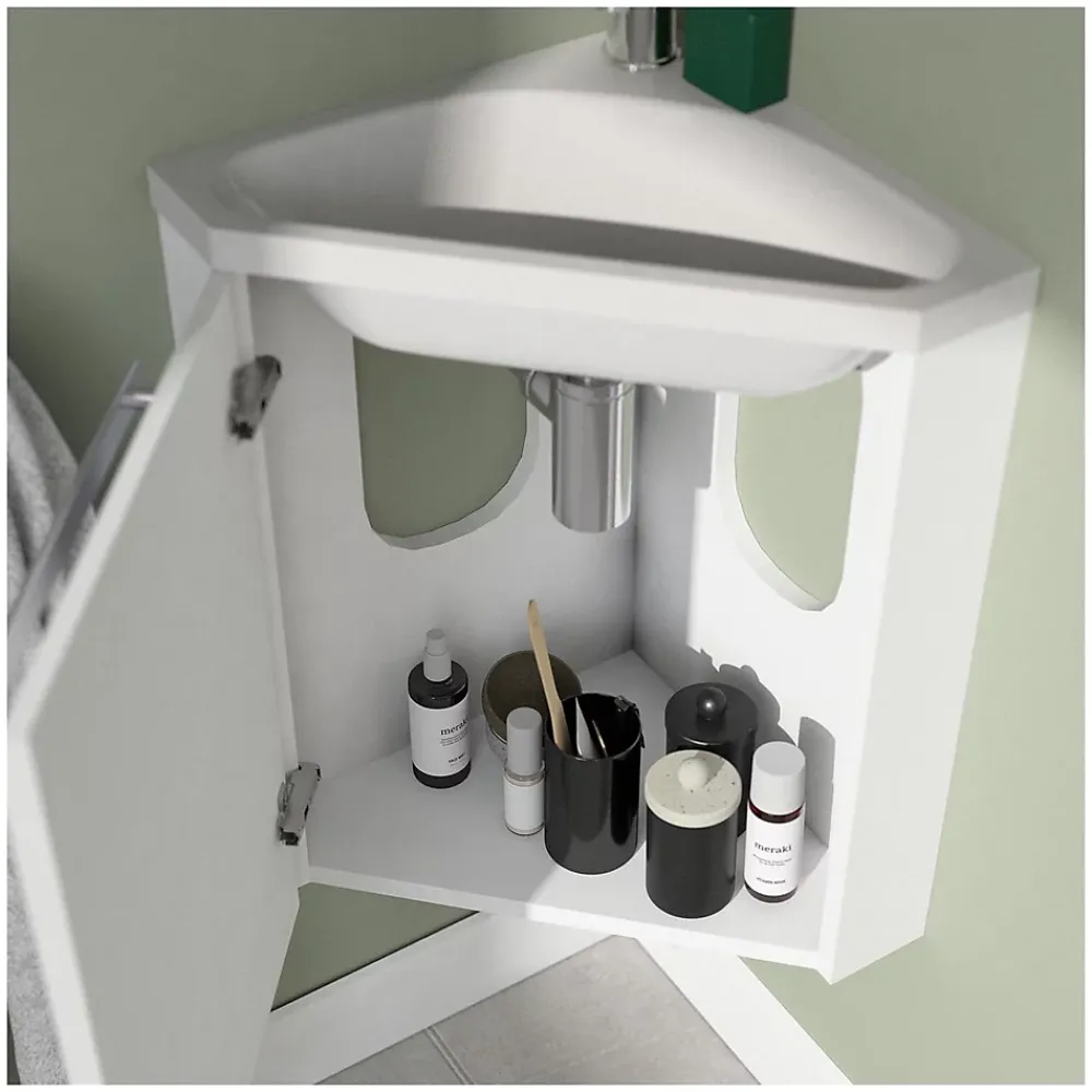 Lave-Mains|Mob-In Ensemble lave-mains angle suspendu SKINO avec robinet et armoire d'angle