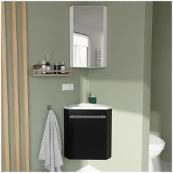 Lave-Mains|Mob-In Ensemble lave-mains d'angle SKINO + vasque + armoire de toilette