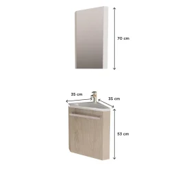 Mob-In Ensemble lave-mains d'angle SKINO + vasque + armoire de toilette